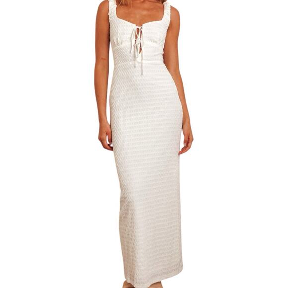 NWT Indikah Crinkle White Bodycon Dress Cut Out Top Maxi Medium - Picture 1 of 12